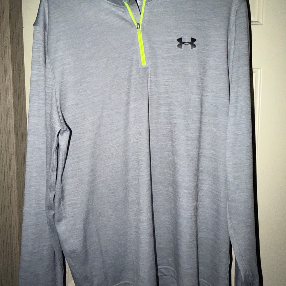 Under Armour Light Gray Pullover with Neon Zipper